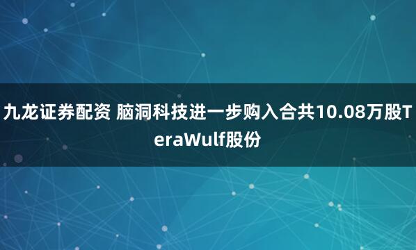 九龙证券配资 脑洞科技进一步购入合共10.08万股TeraWulf股份